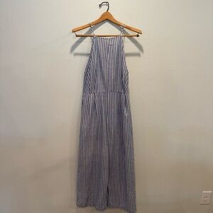 Anthro Greylin Blue & White Wide Leg Jumpsuit Size L Spaghetti Straps Pockets